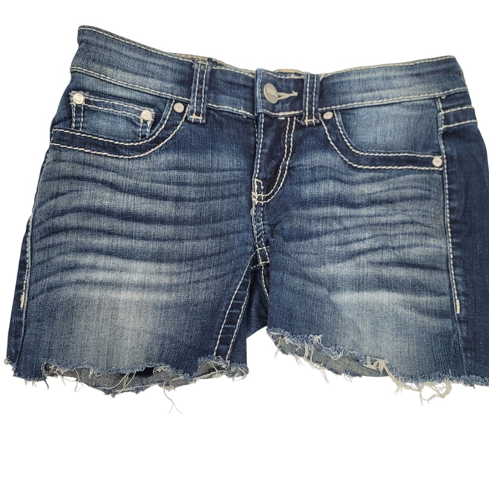 BKE Denim Stella Cutoff Jean Shorts Blue Distressed Frayed Summer Festival Sz25